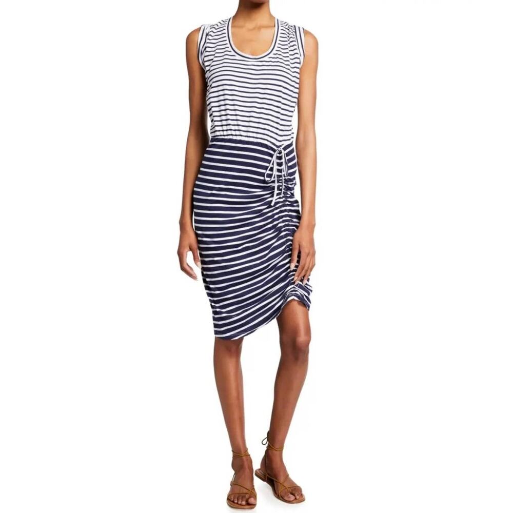 Veronica Beard Tamri Navy White Striped Ruched Dress  - M